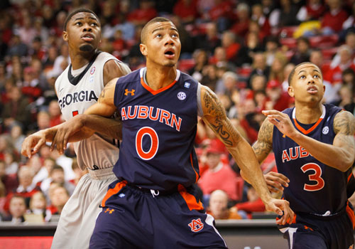 Auburn's Josh Langford, Chris Denson, and Georgia's Travis Leslie.