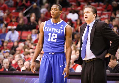 Kentucky coach John Calipari and Brandon Knight