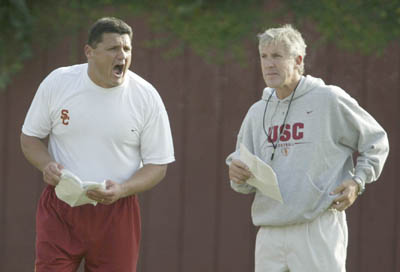  Ed Orgeron with Pete Carroll (Orgeron was USC's D-line coach).