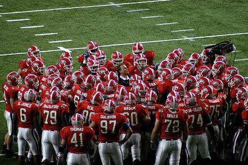 Georgia Bulldogs team huddle  