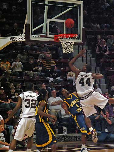 Mississippi State's Jamont Gordon makes a power move to the hoop