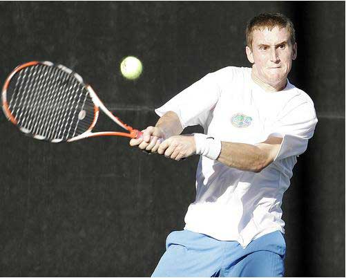 Florida Gators Greg Ouellette hits tennis backhand