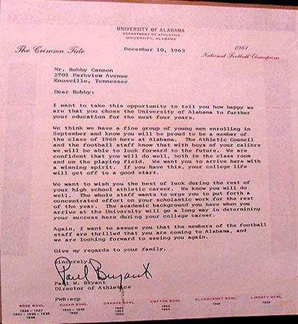 1963 Bear Bryant recruiting letter