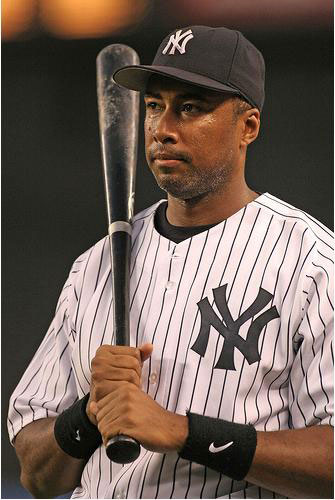 Bernie Williams deep in thought before batting.
